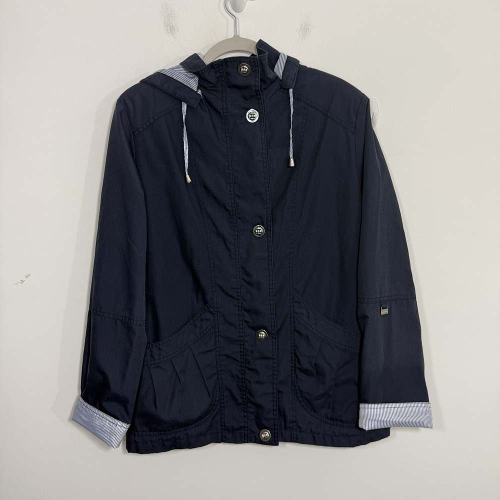 Mackintosh New England Womens Parka L Blue Hooded Raincoat Nautical Outdoor